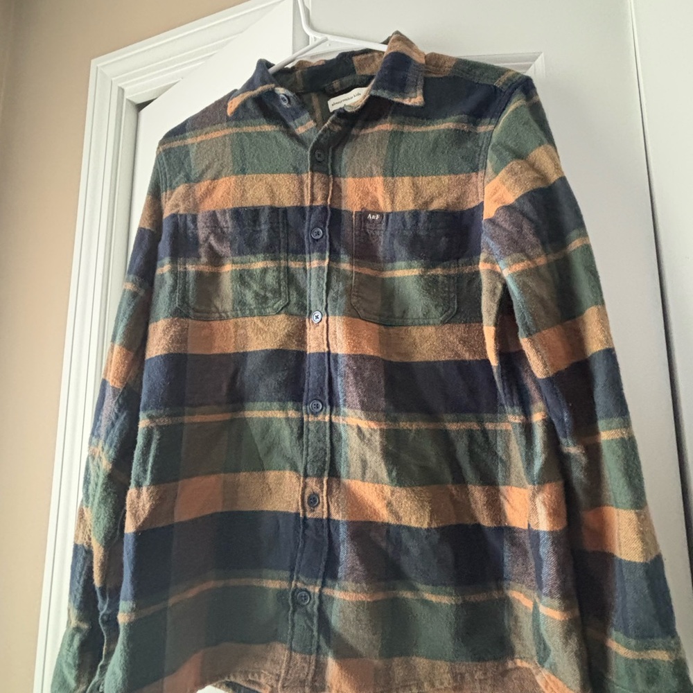 Abercrombie Kids Striped Button Down Shirt - Green, Blue, Orange